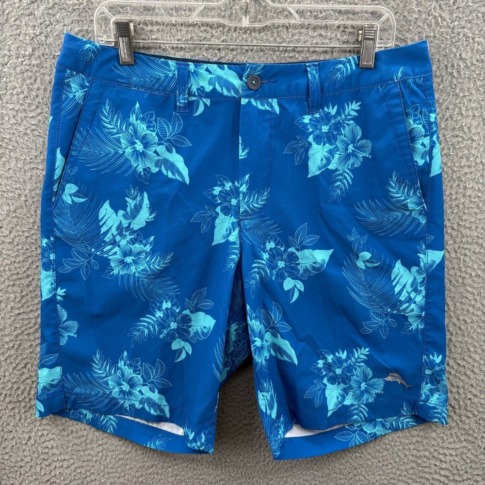 Tommy Bahama Shorts Mens 32 Blue Floral Tropical Hibiscus Stretch Casual